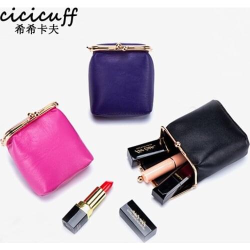 Lipstick bag ladies soft sheepskin lipstick case multifunctional mini convenient metal clip cosmetic coin makeup purse organizer