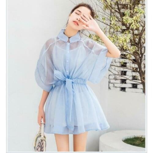 2019 Korean Womens Summer New Organza Two-piece Dress fairy mesh dress