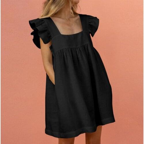 VONDA Women Holiday Party Dress 2021 Sexy Sleeveless Butterfly Sleeve Square Collar Ruffled Mini Dress Casual Vestido Plus Size