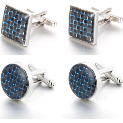 10pairs/lot Square/Round Blue Carbon Fiber Cufflinks Business Style Shirt Cuff Links Mens Jewelry Accessory Wholesale