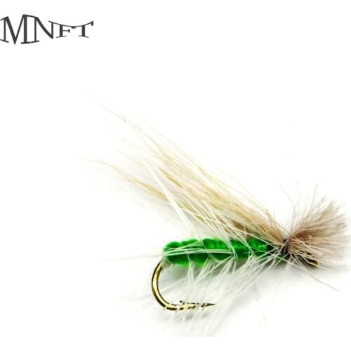 MNFT 10pcs Artificial Insect Bait Lures Fly fishing Hooks #10 Green Body Dry Fly Hooks Salmon Trout Fishing Lures
