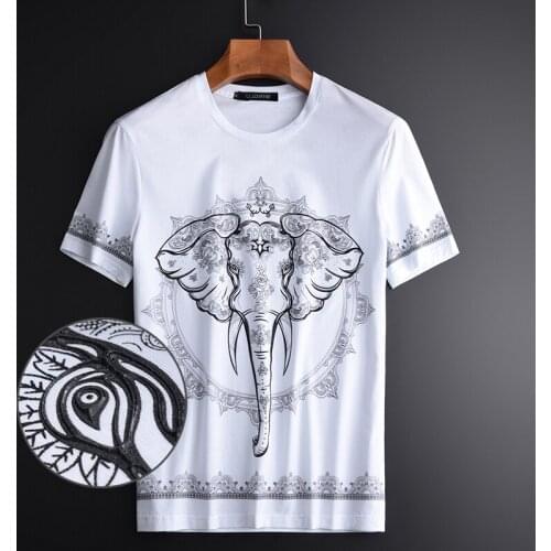 100% Cotton Male Luxury Elephant Print Summer White Mens Plus Size 3XL 4XL SLIM FIT MAN T-shirts