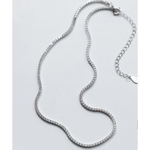 100% Real. 925 Sterling Silver Fine Jewelry 2MM Prong White CZ Stone AAAA+ Tennis CHOKER Short Necklace Pendant Italy GTLX1469