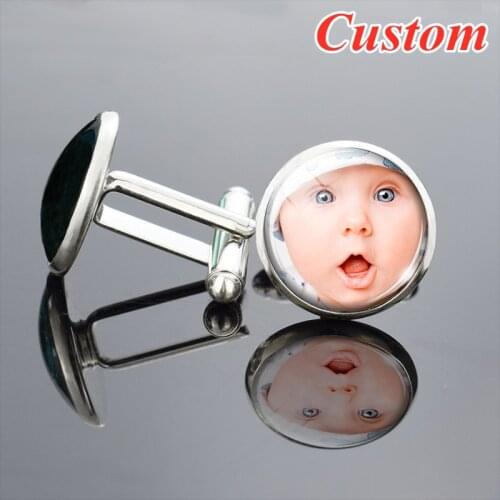 2019 Custom Photo Company Logo Text Cufflinks Glass Cabochon Alloy Cuff Links Men Silver Color Business Wedding Cufflinks Gift