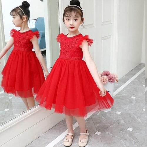 2021 Summer Girls Party Dress Lace Sleeveless Girl Butterfly Dresses for Weddings Kids Children Clothes DT443