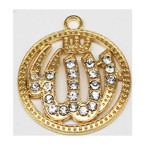 50PCS Gold Religion Muslim Islamic Allah Charm Rhinestone Pendant Necklace Bracelet DIY Jewelry Making Handmade