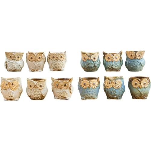 6pcs Ceramic Owl Shape Flower Pot Garden Owl Succulent Animal Planter Pot for Plants, Flowers, Cactus
