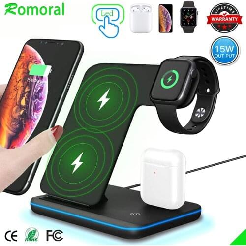 15W Wireless Charger Stand 3 in 1 Qi Fast Charging Dock Station for Apple Watch iWatch 5 4 3 AirPods Pro For iPhone 11 XS XR X 8
