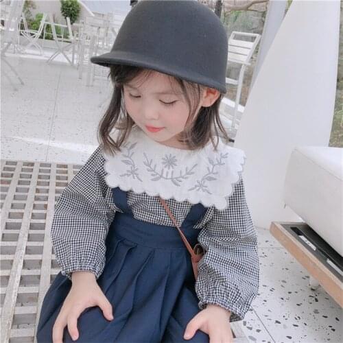 2-7 Y Toddler Girls Blouse Fashion Korean Plaid Embroidery Shirts For Girl Kids 2020 Autumn Children Shirt New Shirts For Girls