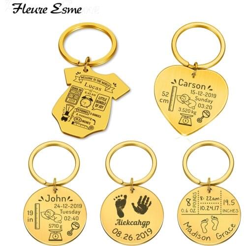 Father Baby Keychain Personalized Name Date of Birth Weight Time Height for Newborn Commemorate Baby Stats Keyring New Mom Gift
