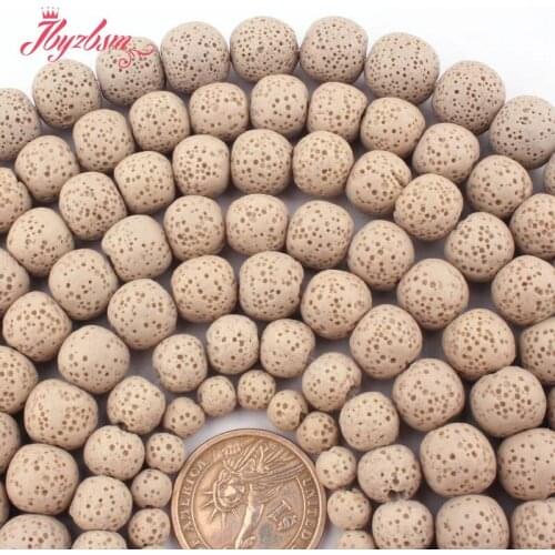 Round Ball Sponge Cream White Lava Rock Volcanic Beads Natural Stone Beads For DIY Women Necklace Bracelat Jewelry Making 15"