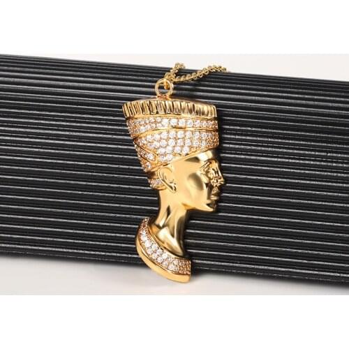 Exotic Anniyo Small Ancient Egyptian Queen Pendant Necklace Egypt Nefertiti Head Portrait Gold Color Ethnic Jewelry African Gift