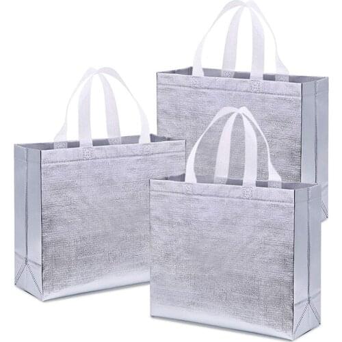 12 Pcs Glossy Reusable Grocery Bags Shopping Tote Bags with Handle,Bridesmaids Bags Non-Woven Gift Bags for Christmas