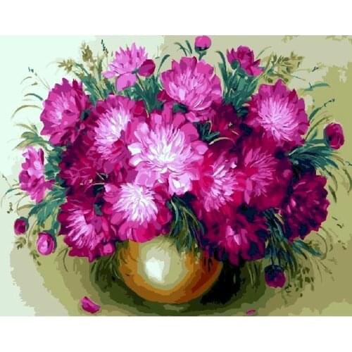 Gatyztory Peony Flower DIY Painting By Numbers Handpainted Oil Painting Canvas Colouring Home Art 60x75cm Frame