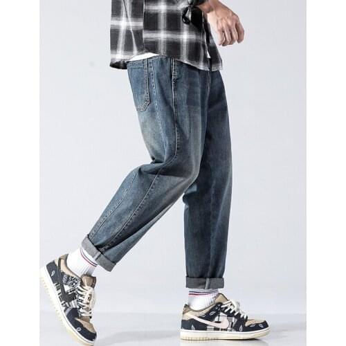 2021 Spring and Summer Classic Brand Loose and Straight Tapered Jeans Youth School Hip Hop Youth Mens Harem Pants Cropped Pants