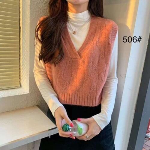 Korean Student INS Autumn Winter Retro Twist V-Neck Slim Fit Pullover Tops Women Solid Color Loose Sleeveless Vest