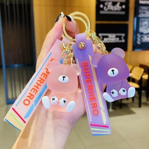 Creative Transparent Palm Bear Keychain Women Girl Friends Backpack Pendant Key Ring Gift Couple Cute Charm Keyfob Ornament