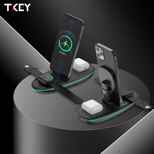 3 in 1 15W Magnetic Wireless Mobile Phone Folding Holder Fast Charging For Apple Watch 5 4 3 2 Airpods Pro 2 iPhone 12 Pro Max