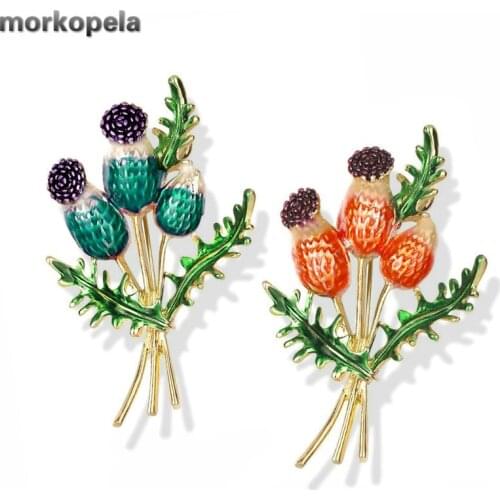 Morkopela Dandelion Flower Cactus Rhinestone Brooch Enamel Pin Brooches For Women Pins Scarf Clip Jewelry Broach Bouquet