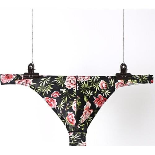 Flower Print Men Underpants Thong Mens Sexy Underwear G-string Fashion Mens Panties Cotton U Convex Pouch Bikini Tangas Hombre