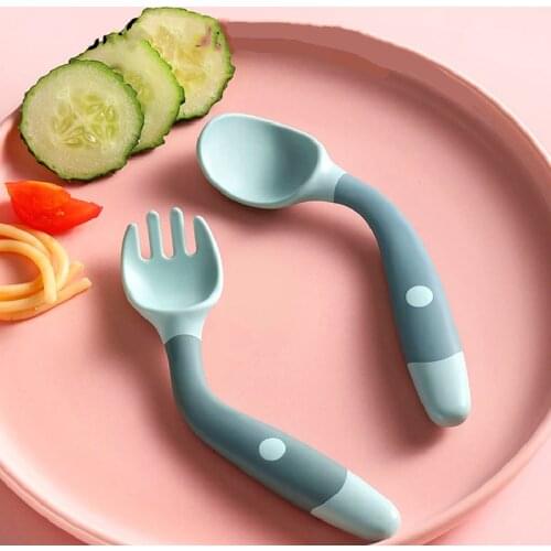 Spoon for Baby Utensils Set Auxiliary Food Silicone Spoon Toddler Learn To Eat Training Bendable Soft Fork Children Tableware