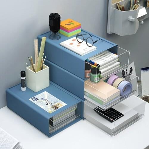 Desktop Drawer Storage Box Transparent Push-Pull Drawer Organizer Stackable DIY Home Office Cabinet Drawer Type Locker Organizer