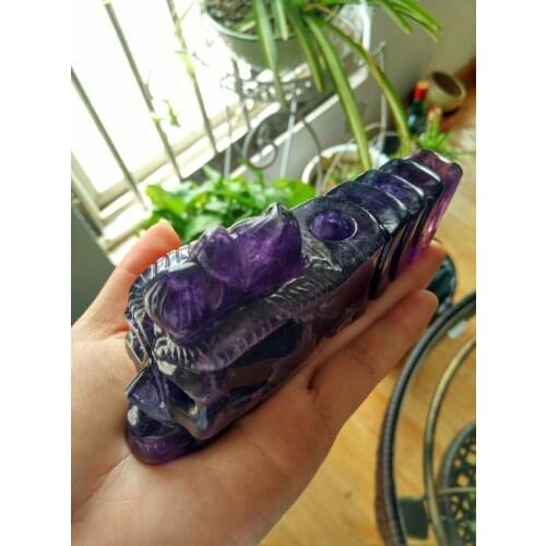Natural purple fluorite cigarette holder carved quartz crystal skull smoking pipes