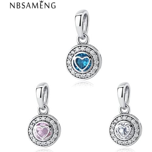 NBSAMENG 100% 925 Sterling Silver Bead Charm Love Heart Pendant Beads Crystal Fit Bracelets & Necklaces Diy jewelry