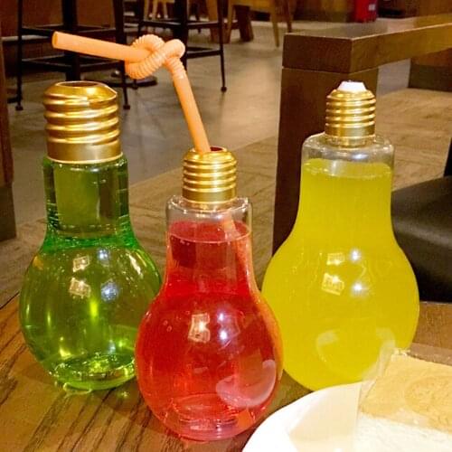 New High quality Innovative Light Bulb Fruit Juice Bottles Portable Cute Juicer Milk Water Bottle colorful Drink-ware for gift