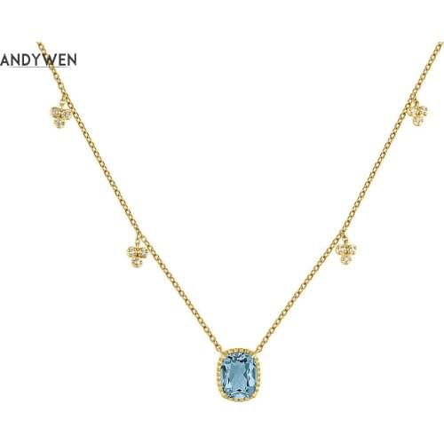 ANDYWNE 925 Sterling Silver Collar Topacio Plata Recubierta oro Long Chain Necklace Blue Luxury Women Weddng Jewelry Wholesale