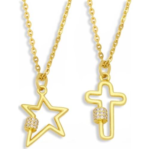 FLOLA Star Carabiner Necklace For Women CZ Gold Plated Cross Pendant Necklace Cubic Zirconia New Design Jewelry Gifts nkeu50