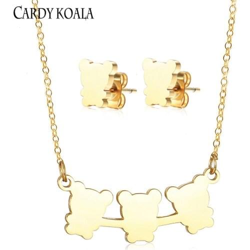 Titanium steel bear clavicle necklace sweet temperament cute earrings set free shipping