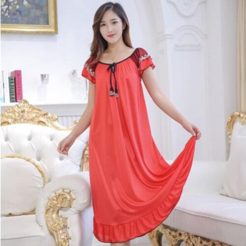 Womens Sexy Sleepwear Female Plus Size Sleepwear Satin Ice Silk Night Dress Ladies Nightwear Sexy Nightgown