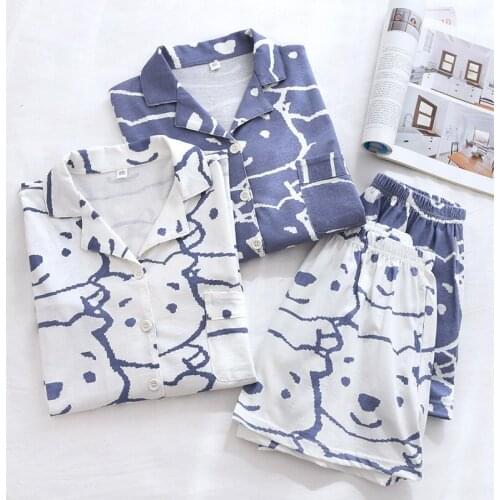 Cotton Women Pajamas Suit With Shorts Summer Short Sleeve Sleepwear Korean Cute Girl Home Clothes Oversized Loose Pijama Mujer