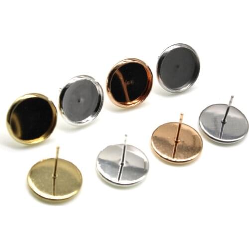 20pcs Stainless Steel Earring Stud Findings Blank Base fit 6 8 10 12 16 18 20 25 mm Cabochon Settings Bezel Craft Jewelry Making