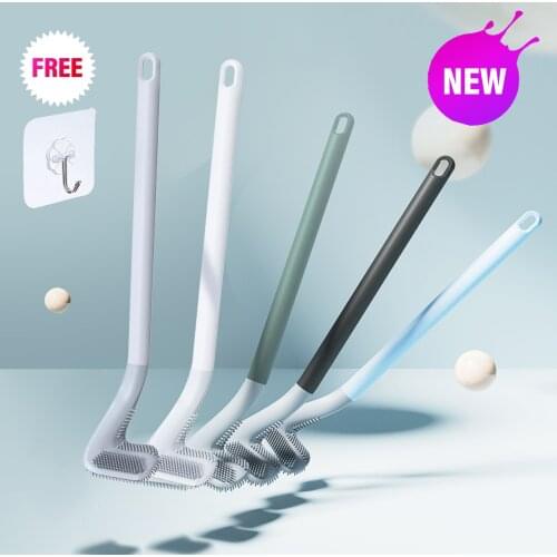 Golf Toilet Brush Long Handle Silicone No Dead Brush Head Wall-Mounted Cleaning Tool for Bathroom Accessories with Sticky Hook