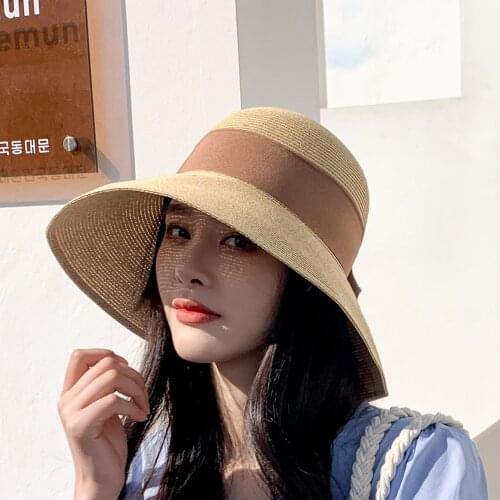2021 Bow Sun Hat Wide Brim Floppy Summer Hats For Women Beach Panama Straw Dome Bucket Hat Femme Shade Hat
