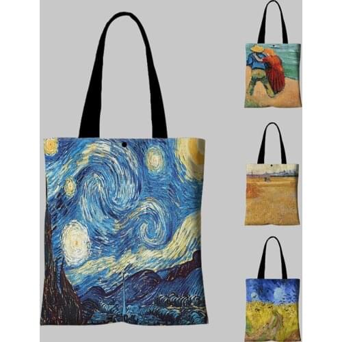 Van Gogh tote bag with starry night painting para mujer reusable travel bag large beach bag-15