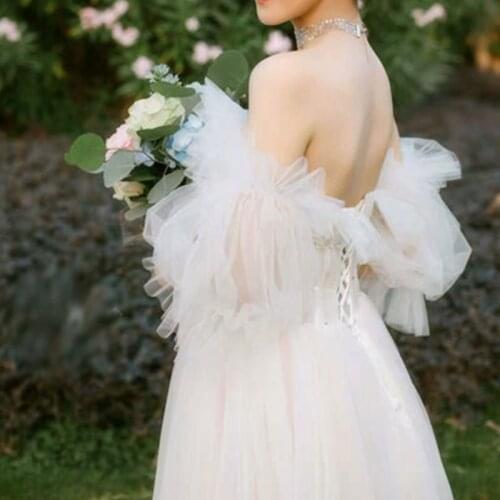 Wedding Boleros Puff Removable Sleeves Off-shouder Cover Arm Bride Tulle Perspective Mori Exaggerated for Wedding Accessories