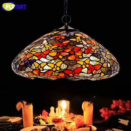 FUMAT Stained Glass Pendant Lamp Art Butterfly Glass Shade Lamps Living Room Bed Room Multi Color Indoor Lamp LED Pendant Lights