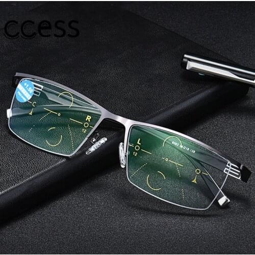 High Quality Bifocal Anti Blue Reading Glasses Portable Multifocal Presbyopic Glasses Magnification Elder Business Men Eyeglass