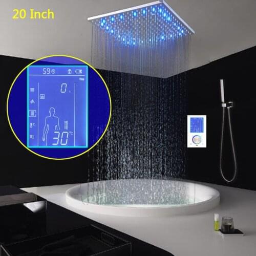 Mirror Shower Head Rainfall Digital Shower Set LCD Display Thermostatic Mixer Valve 20 Inch Mist Bathroom Shower Faucet Ceiling
