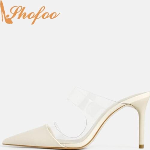 Wihte Purple PVC High Stilettos Sandals Woman Thin Heels Pointy Toe Large Size 11 15 For Ladies Summer Shoes Fashion Mature 2021