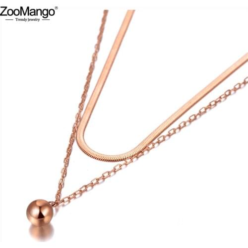ZooMango Bohemia 316L Stainless Steel Double Layer Round Ball Choker Necklaces Jewelry Pendant Chain Necklace For Women ZN20070