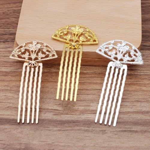 10PCS 50mm Length Hair Combs Base Metal Alloy Fan Hair Combs Setting For DIY Jewelry Making