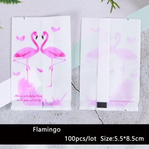 100pcs/lot Cookies Bag Candy Handmade Pink Beautiful Romantic Flamingo Homemade Baking Biscuit Wedding Party Supplies Gift Bag