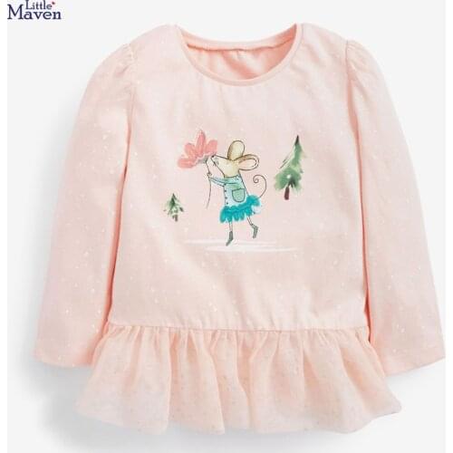 Kids 2021 Autumn Baby Girl Fall Clothes Children Animal Print Casual Cotton T Shirt Long Sleeve Tops for Toddler Girls 2 To 7