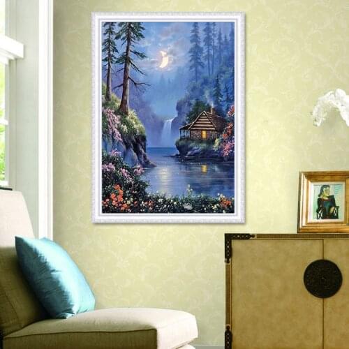 5D DIY Diamond Painting Full Diamond Embroidery Landscape Sale Forest Cabin Diamond Mosaic Cross Stitch Set Home Decor BY464