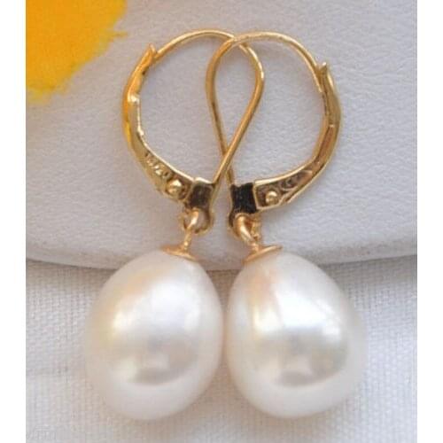 AAA 10-13MM WHITE DRIP SOUTH SEA PEARL DANGLE EARRING 14k/20 GOLD
