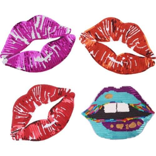 Large sequins Sexy lips patch applications for sewing clothes DIY transfer sticker tshirt accessories fashion girl sticker